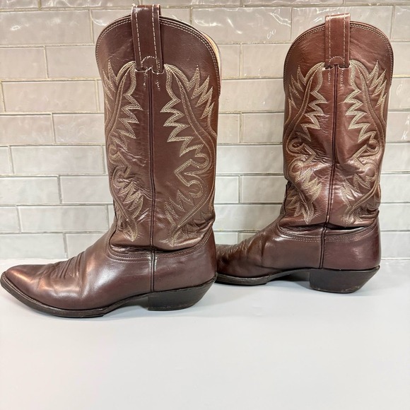 Nocona Men’s Brown Leather Cowboy Boots size 9 D‎ Needle Toe Made in the USA - Picture 6 of 13